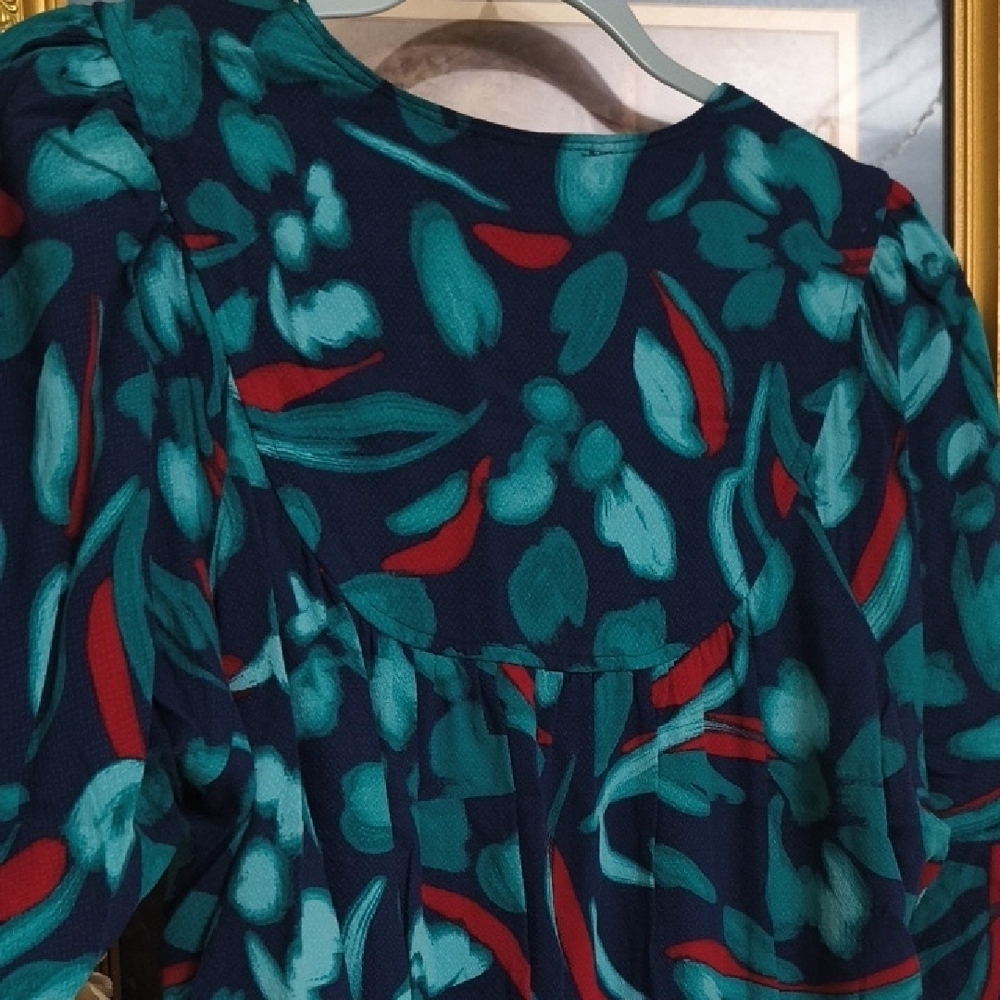 Teal and Red Floral Women's Blouse - Picture 10 of 14